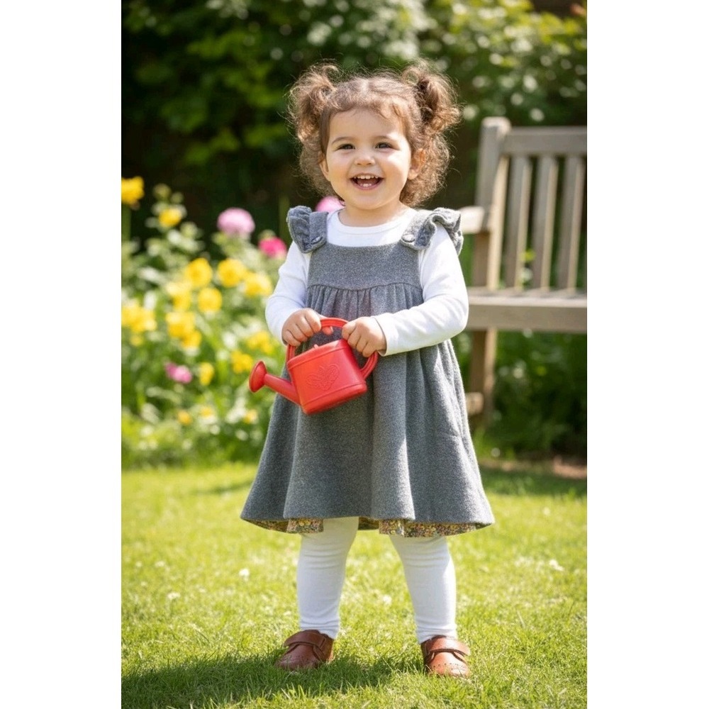 Zara Dress Toddler 2-3 Yr 98 Cm Charcoal Outer Floral Liner Wool Cotton Winter